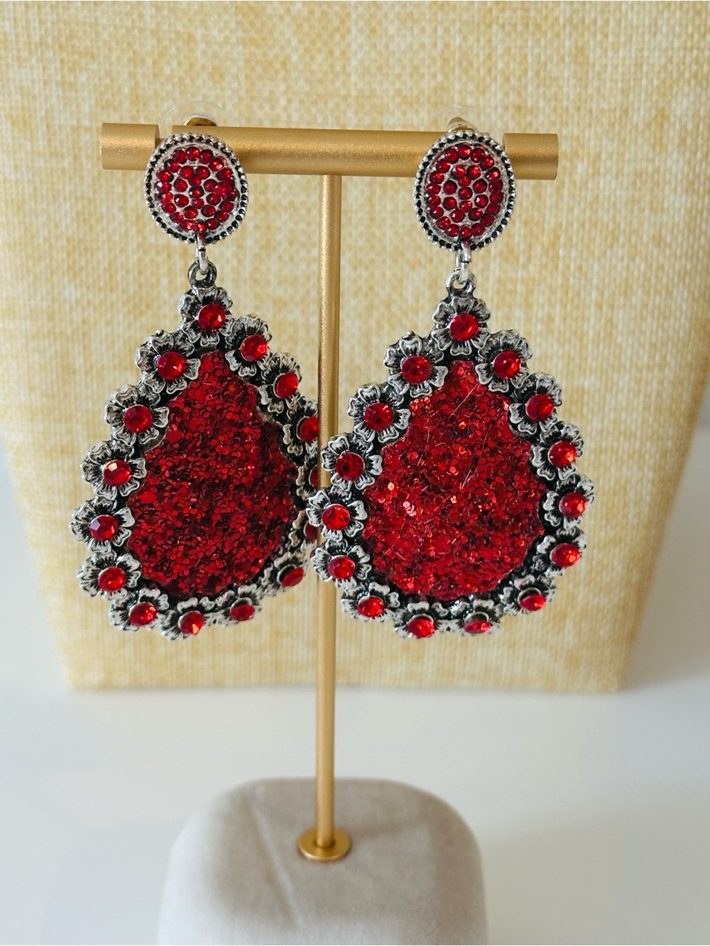 Fashion Jewelry Red Teardrop Crystal Dangle Earrings